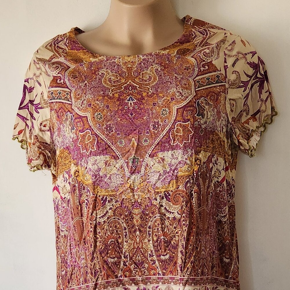 Soft Surroundings tunic top sz 2X purple ecru green boho GUC **